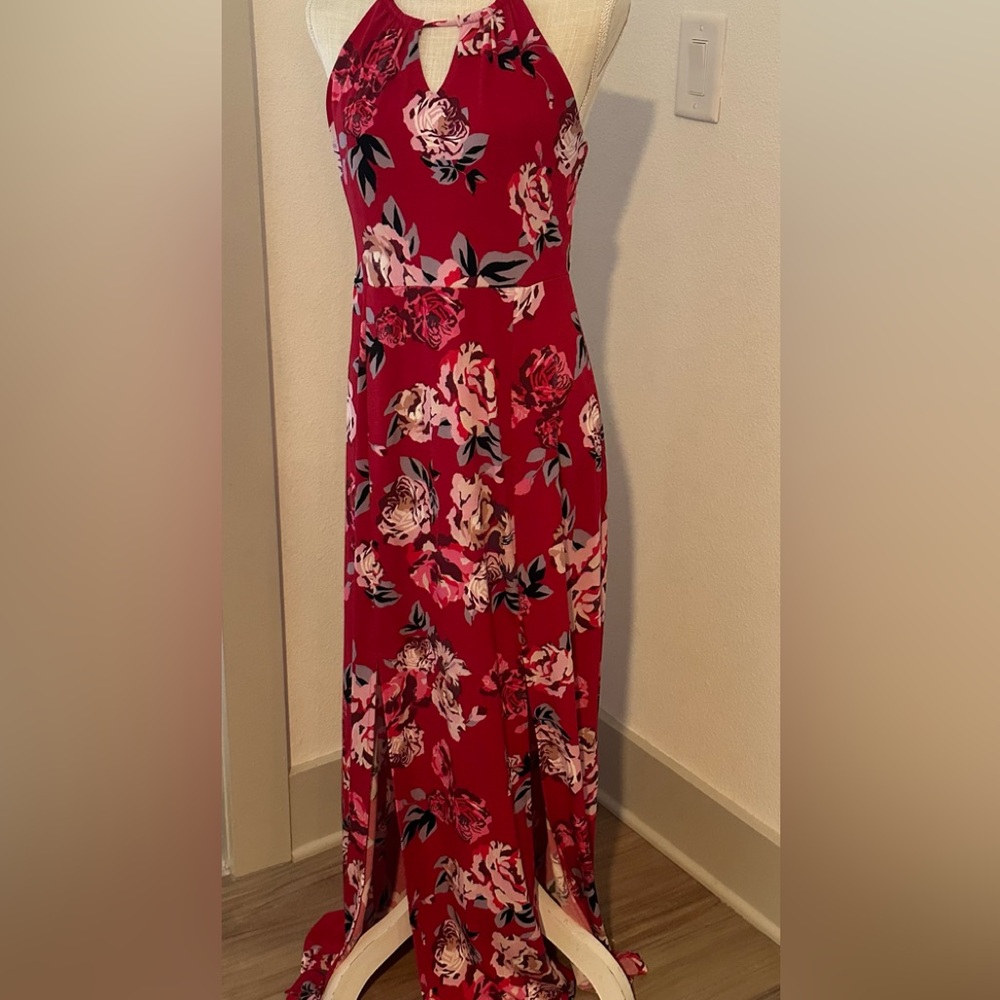 Candies Floral Halter Maxi Dress - Red